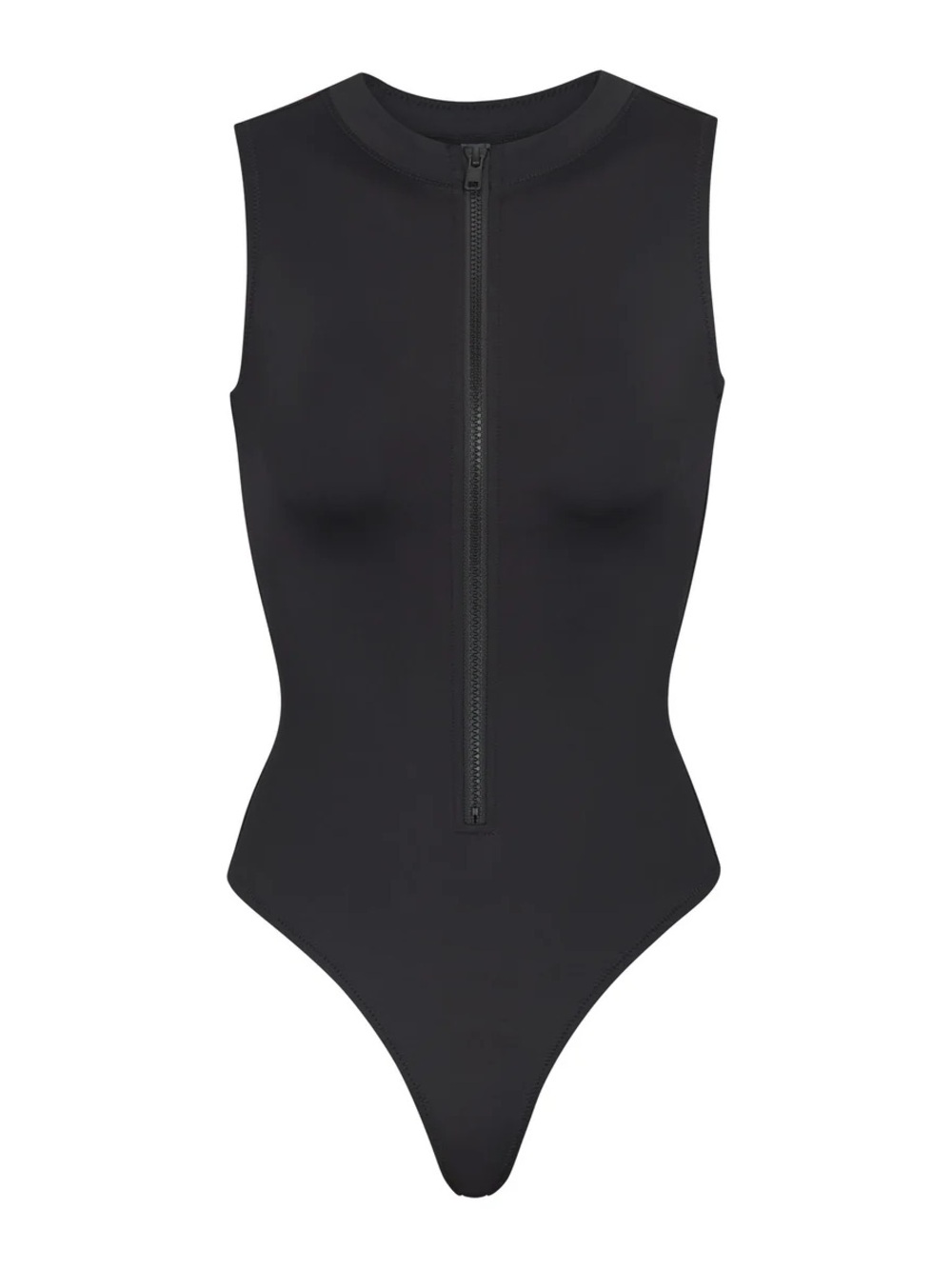 SKIMS Black Sleeveless Zip-Front One-Piece